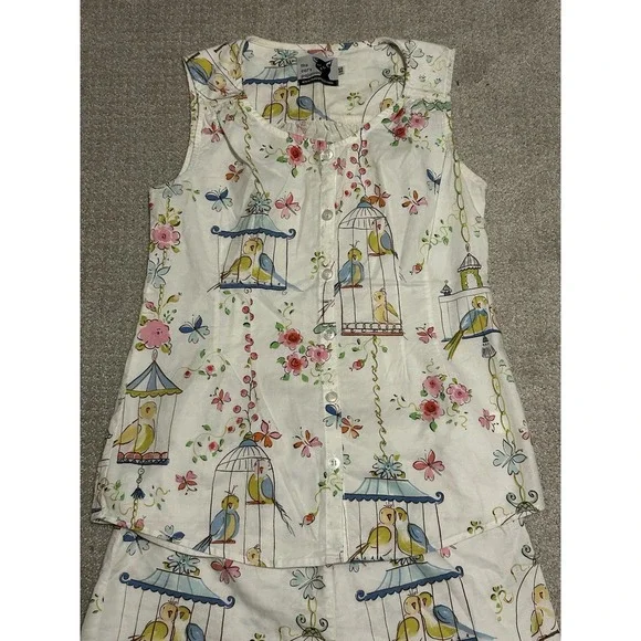 Vintage The Cat's Pajamas Short Set Button Front Birds Short Sleeve Rare - Picture 2 of 16
